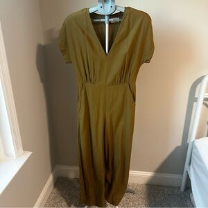 Marine Layer Tencel Cropped Jumpsuit S | Wide Leg Olive Mustard | Flawed